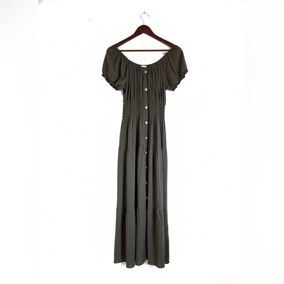 Leana Mode Dresses & Skirts - Leana Mode Olive Smocked Button-Down Maxi Dress - Size O/S Boho Chic